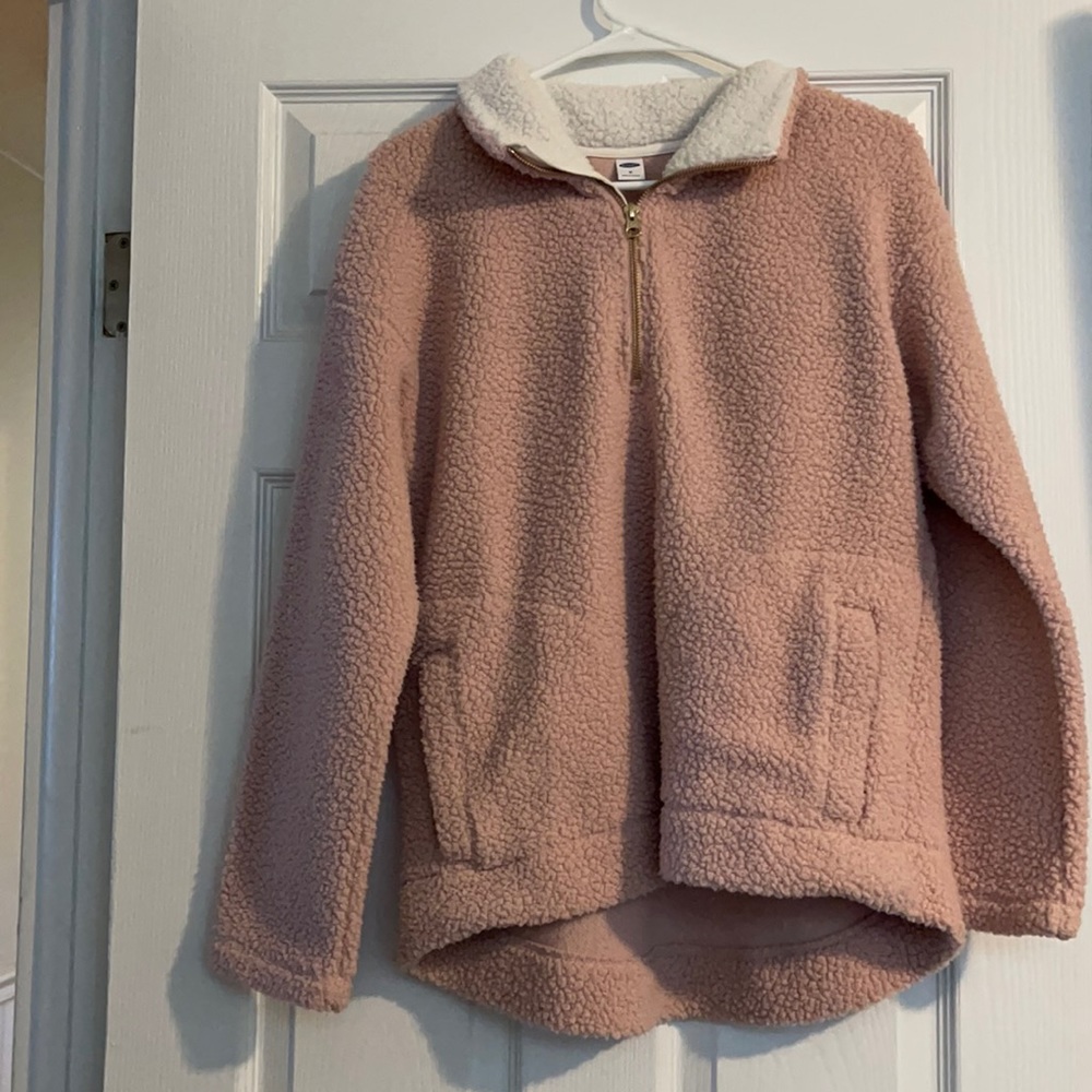 pink, fluffy pull over from Old Navy. Size: Medium